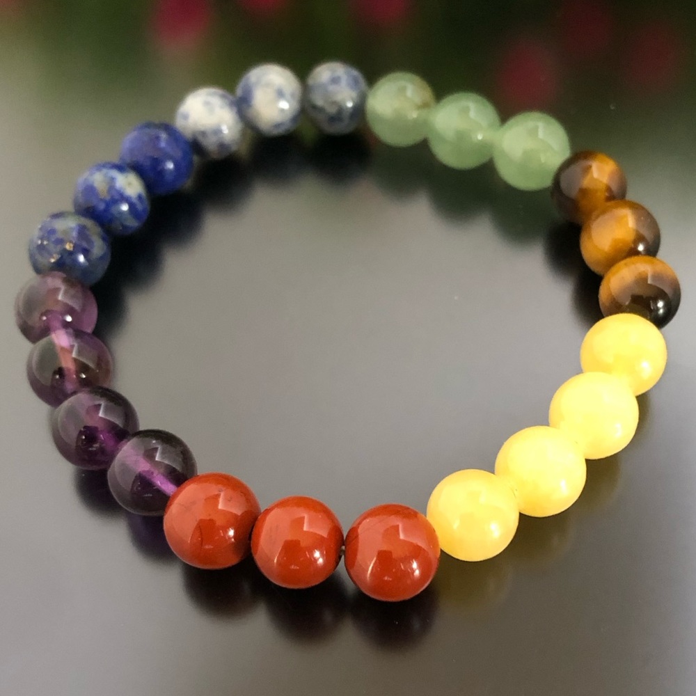 7 Chakras 8mm Natural Stone Beads Stretchable Bracelet - Picture 2 of 3